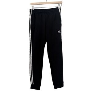 Adidas Originals Black Track Pants Joggers White Stripes Logo Size S